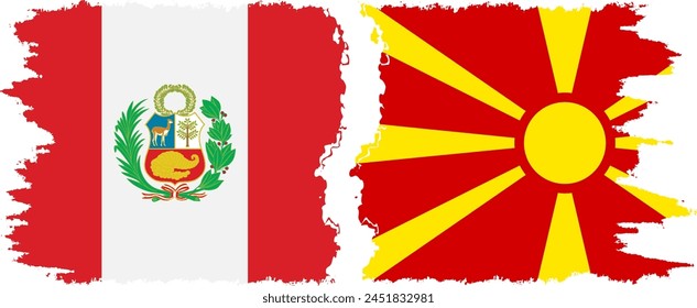 Northern Macedonia and Peru grunge flags connection, vector
