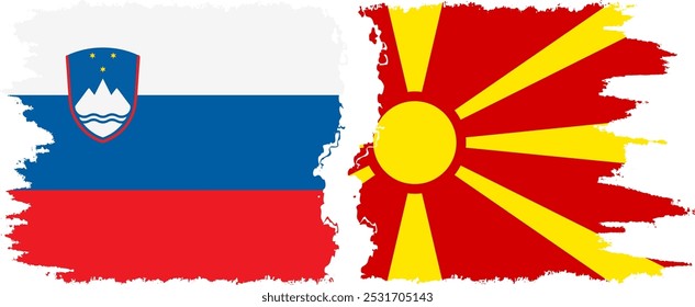Northern Macedonia and Slovenia grunge flags connection, vector