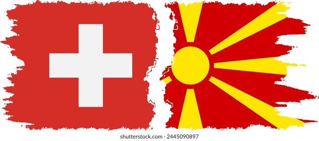 Northern Macedonia and Switzerland grunge flags connection, vector