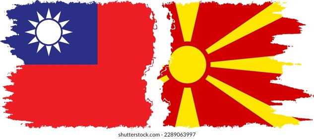 Northern Macedonia and Taiwan grunge flags connection, vector