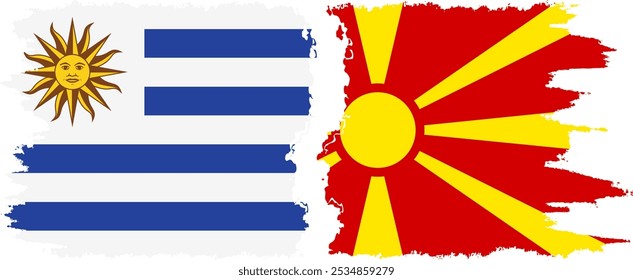 Conexión de banderas grunge del norte de Macedonia y Uruguay, Vector