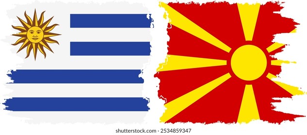 Conexión de banderas grunge del norte de Macedonia y Uruguay, Vector