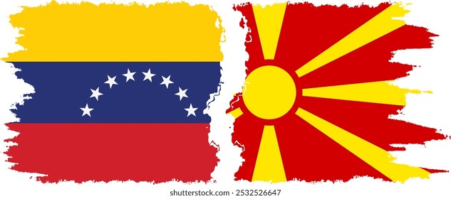 Northern Macedonia and Venezuela grunge flags connection, vector