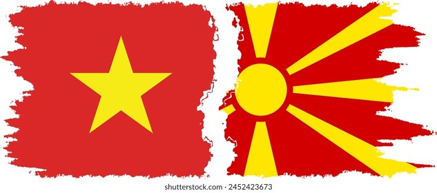 Northern Macedonia and Vietnam grunge flags connection, vector