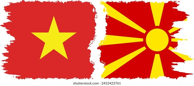 Northern Macedonia and Vietnam grunge flags connection, vector