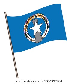 Northern Mariana Island Flag with Metal Pole. Vector illustration.