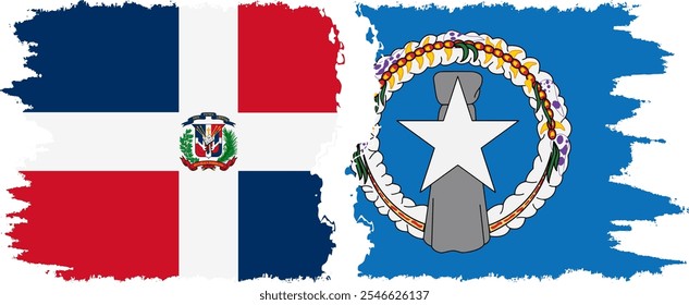 Northern Mariana Islands and Dominican Republic grunge flags connection, vector