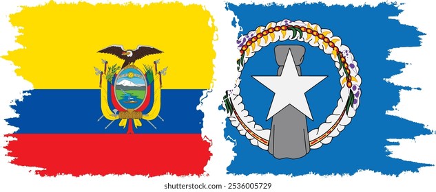 Northern Mariana Islands and Ecuador grunge flags connection, vector