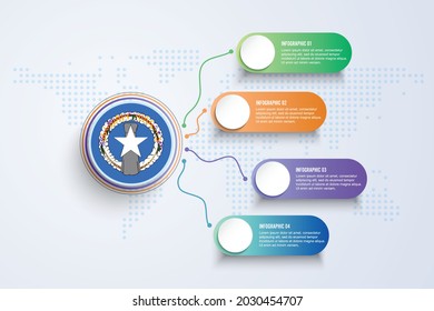 Northern Mariana Islands Flag with Infographic Design isolated on Dot World map. Vector illustration.