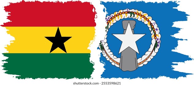 Northern Mariana Islands and Ghana grunge flags connection, vector