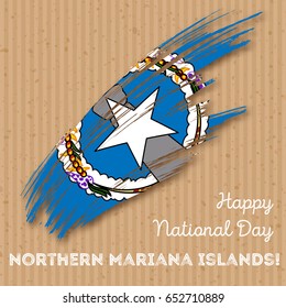 Northern Mariana Islands Independence Day Patriotic Design. Expressive Brush Stroke in National Flag Colors on kraft paper background.