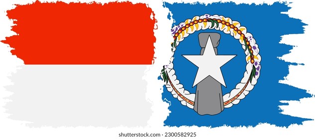 Northern Mariana Islands and Indonesia grunge flags connection, vector