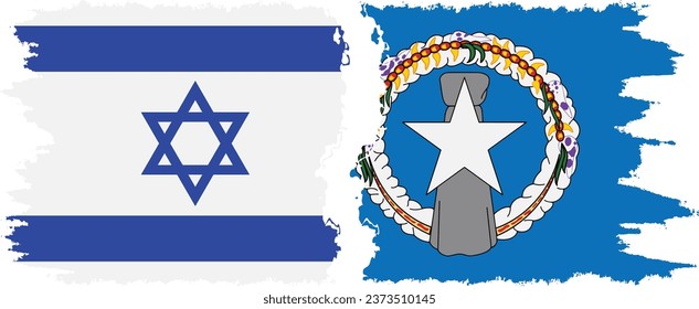 Northern Mariana Islands and Israel grunge flags connection, vector