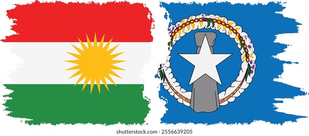 Northern Mariana Islands and  Kurdistan grunge flags connection, vector