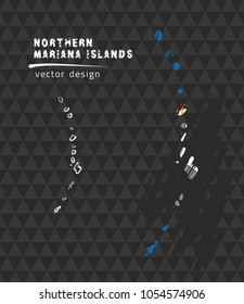 Northern Mariana Islands map with flag inside on the black background. Chalk sketch vector illustration