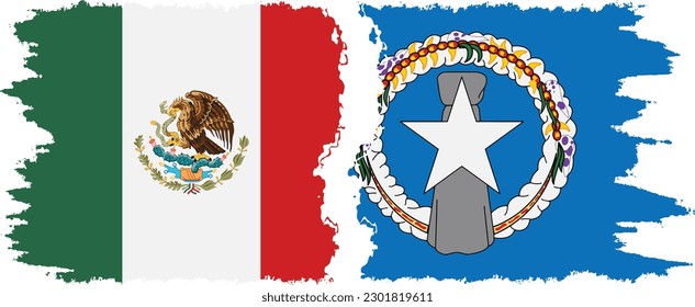 Northern Mariana Islands and Mexico grunge flags connection, vector
