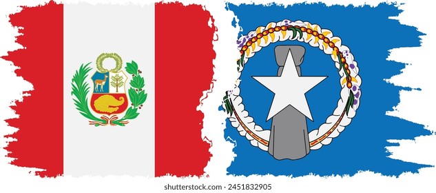 Northern Mariana Islands and Peru grunge flags connection, vector