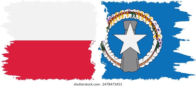 Northern Mariana Islands and Poland grunge flags connection, vector