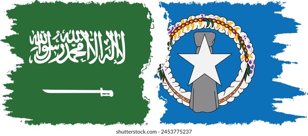 Northern Mariana Islands and Saudi Arabia grunge flags connection, vector