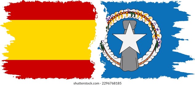 Northern Mariana Islands and Spain grunge flags connection, vector