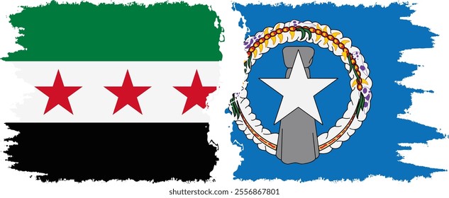 Northern Mariana Islands and Syrian Revolution grunge flags connection, vector