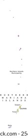 Northern Mariana Islands territory administrative map with municipalities. Colored. Vectored. Bright colors