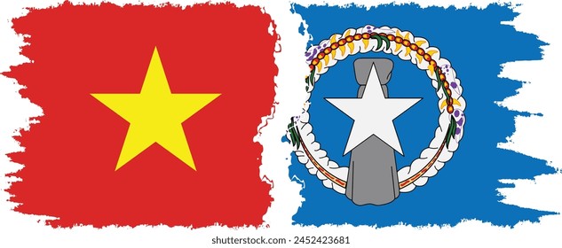 Northern Mariana Islands and Vietnam grunge flags connection, vector