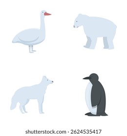 Northern nature icons set cartoon vector. Various antarctic and arctic animal. Environment, wildlife