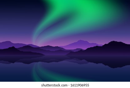 Northern night landscape with aurora