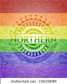 Northern on mosaic background with the colors of the LGBT flag