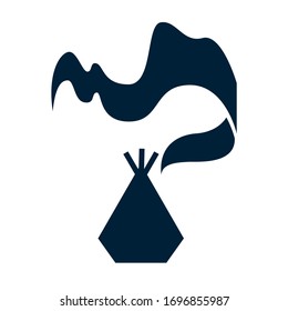 Northern peoples dwelling and aurora borealis silhouette. Simple flat logo