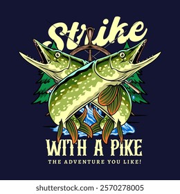 Northern Pike Fish Logotype in Colorful Vector Cartoon Illustration for sticker badge emblem t-shirt banner invitation