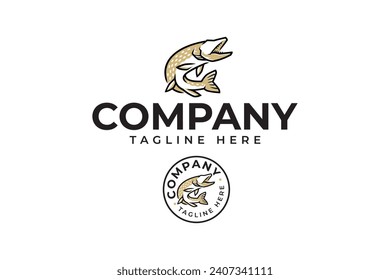 Northern pike fish modern logo design for fishing shop and adventure hobby