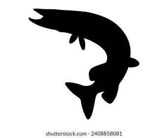 Northern pike fish silhouette vector art white background