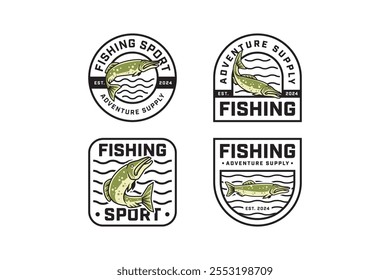 Northern pike fish com vários poses emblema moderno logotipo design set. minimalista mar Northern pike fish ilustração emblema design element coleção para loja de peixes, pesca esporte, restaurante