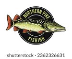 northern pike fishing badge logo template