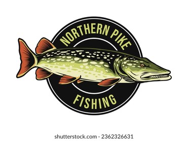 northern pike fishing badge logo template