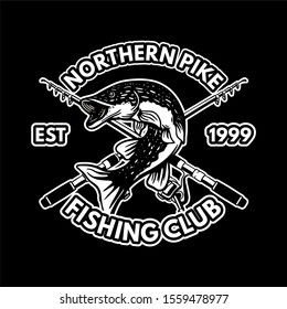 northern pike fishing club est 1999, logo badge background black