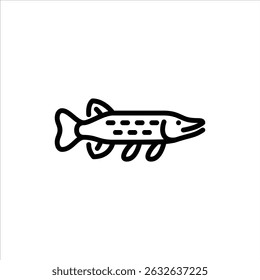 Ícone de contorno do Northern Pike. Vista lateral do Northern Pike Fish ilustração de linha preta.