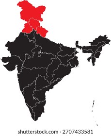 Región Norte de la India Mapa de Vector Destacado Editable