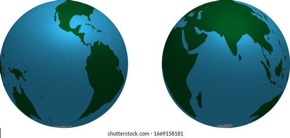 Northern and southern hemispheres of planet Earth, realistic 3D vector image on a transparent background