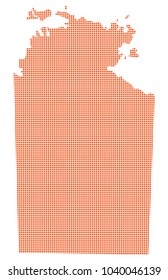 A Northern Territory Australia dot map in orange isolated on a white background