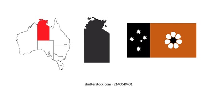 Northern Territory Map. Flag of Northern Territory. States and territories of Australia. Vector illustration