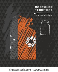 Northern Territory national vector map with sketch chalk flag. Sketch chalk hand drawn illustration