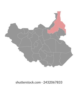 Northern Upper Nile State map, administrative division of South Sudan. Vector illustration.