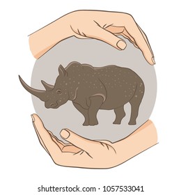 The Northern White Rhinoceros in hands. Save.