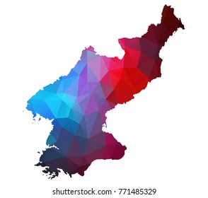 northKorea map. Blue and Red polygonal shape vector illustration on white background. Vector illustration eps 10.