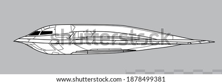 Northrop Grumman B-2 Spirit. Vector drawing of stealth strategic heavy bomber. Side view. Image for illustration and infographics. 
