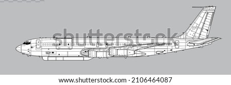 Northrop Grumman E-8C Joint STARS. Vector drawing of ground surveillance and command and control aircraft. Side view. Image for illustration and infographics.