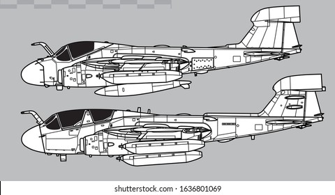 Northrop Grumman EA-6 Prowler. Vector Drawing Of Modern Military Aircraft. Side View. Image For Illustration.